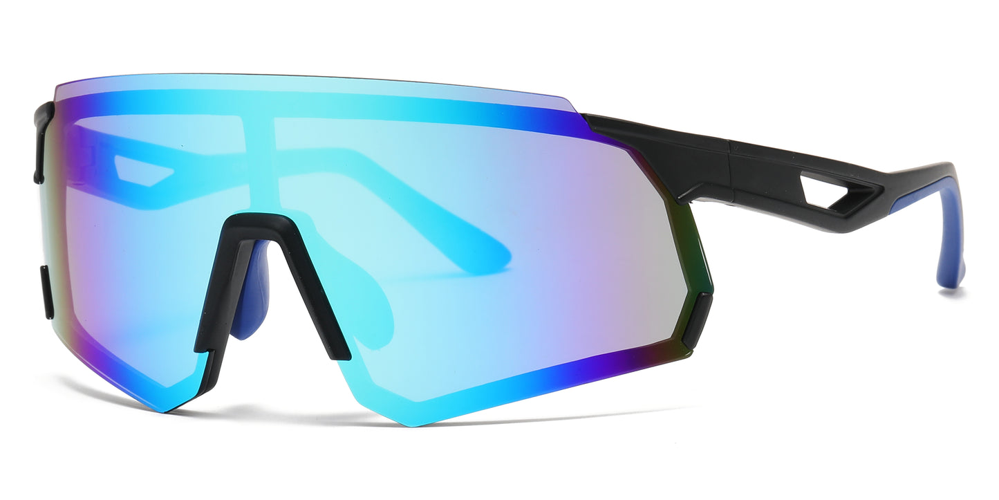 5248 - Plastic Wrap Around One Piece Shield Sunglasses