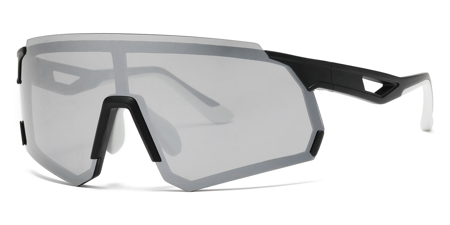 5248 - Plastic Wrap Around One Piece Shield Sunglasses
