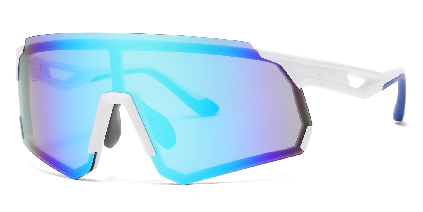 5248 - Plastic Wrap Around One Piece Shield Sunglasses