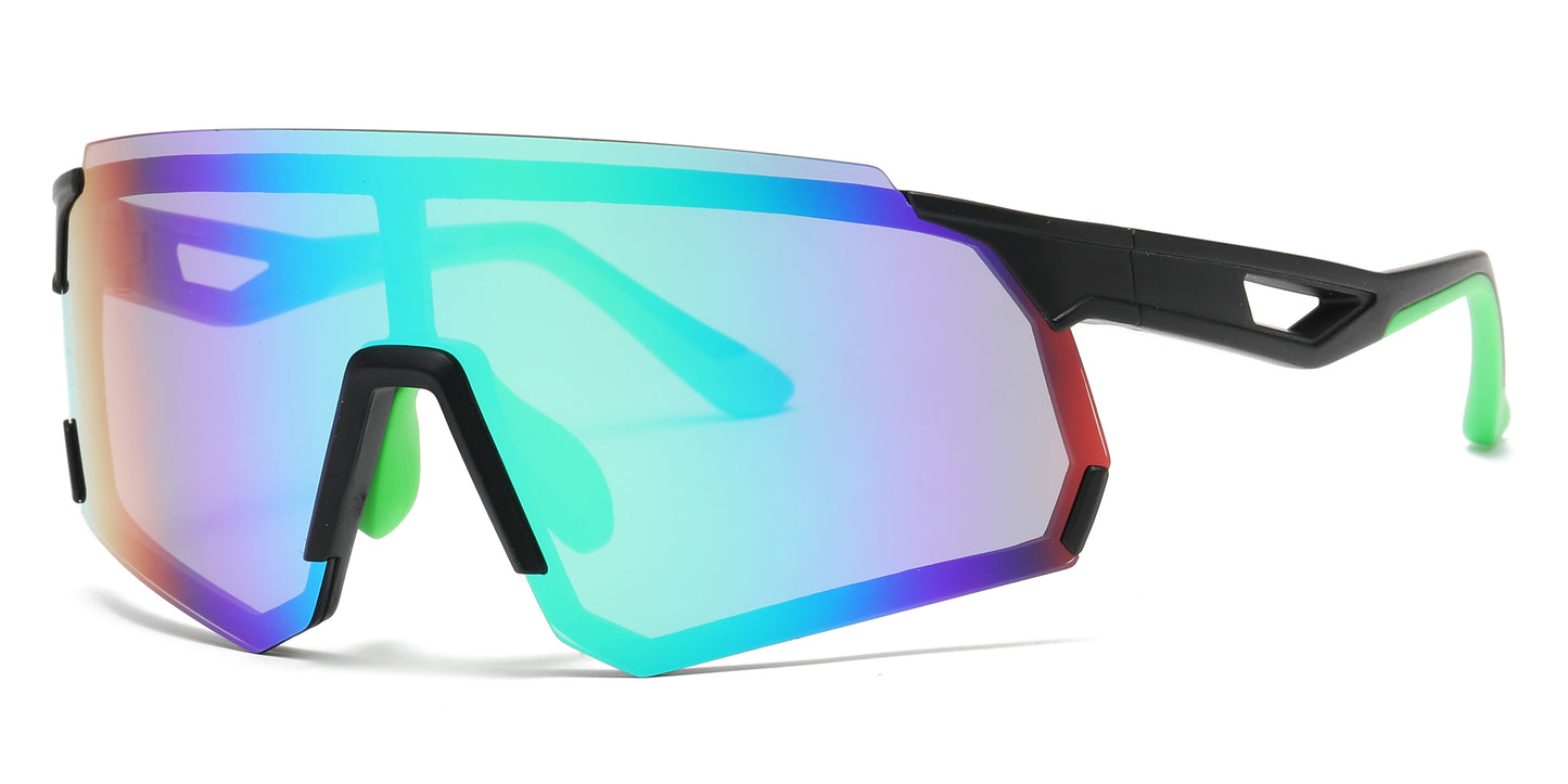 5248 - Plastic Wrap Around One Piece Shield Sunglasses