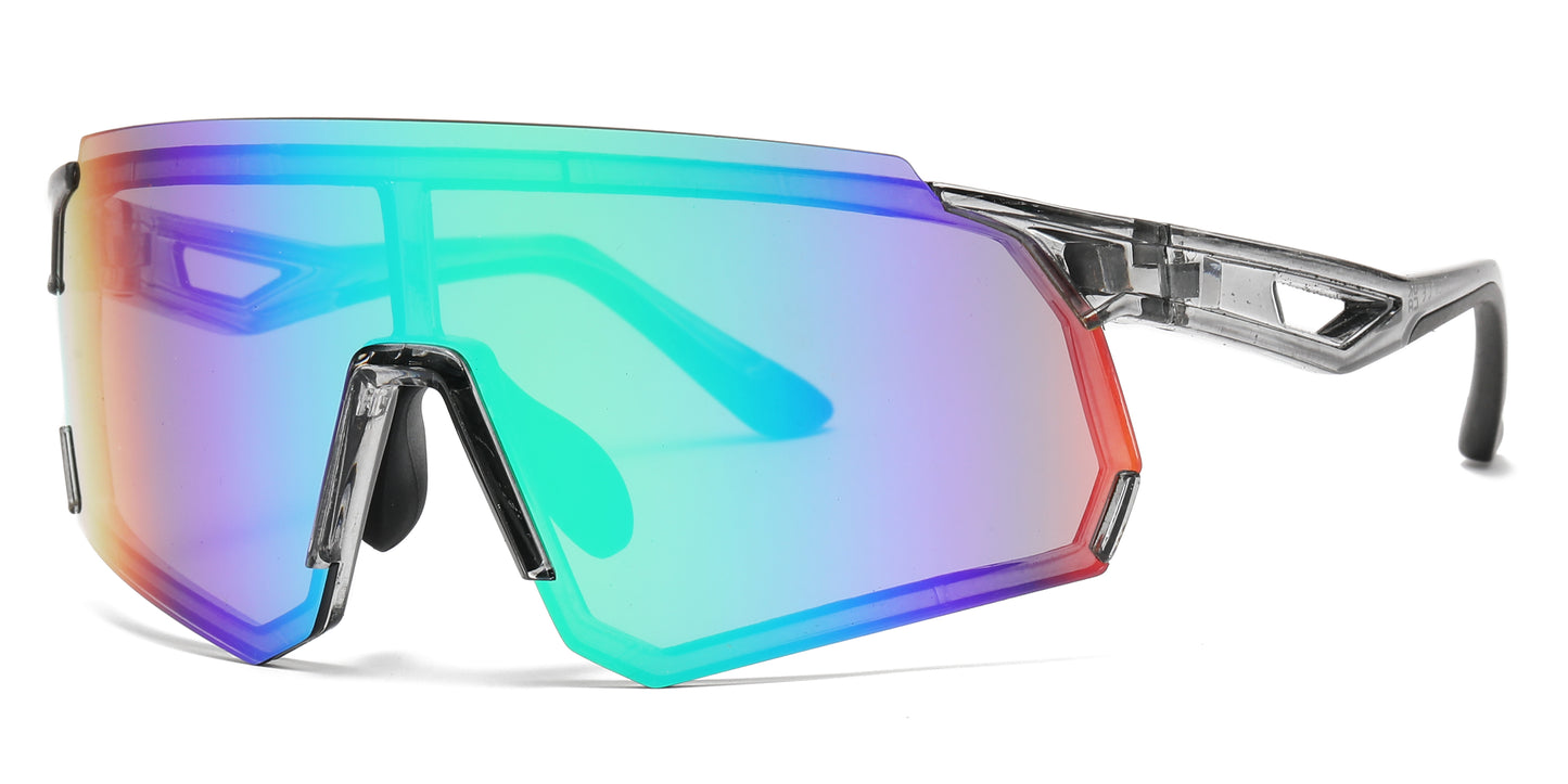 5248 - Plastic Wrap Around One Piece Shield Sunglasses
