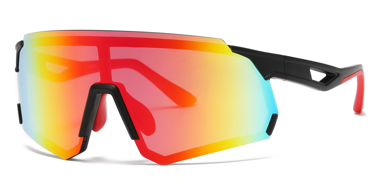 5248 - Plastic Wrap Around One Piece Shield Sunglasses