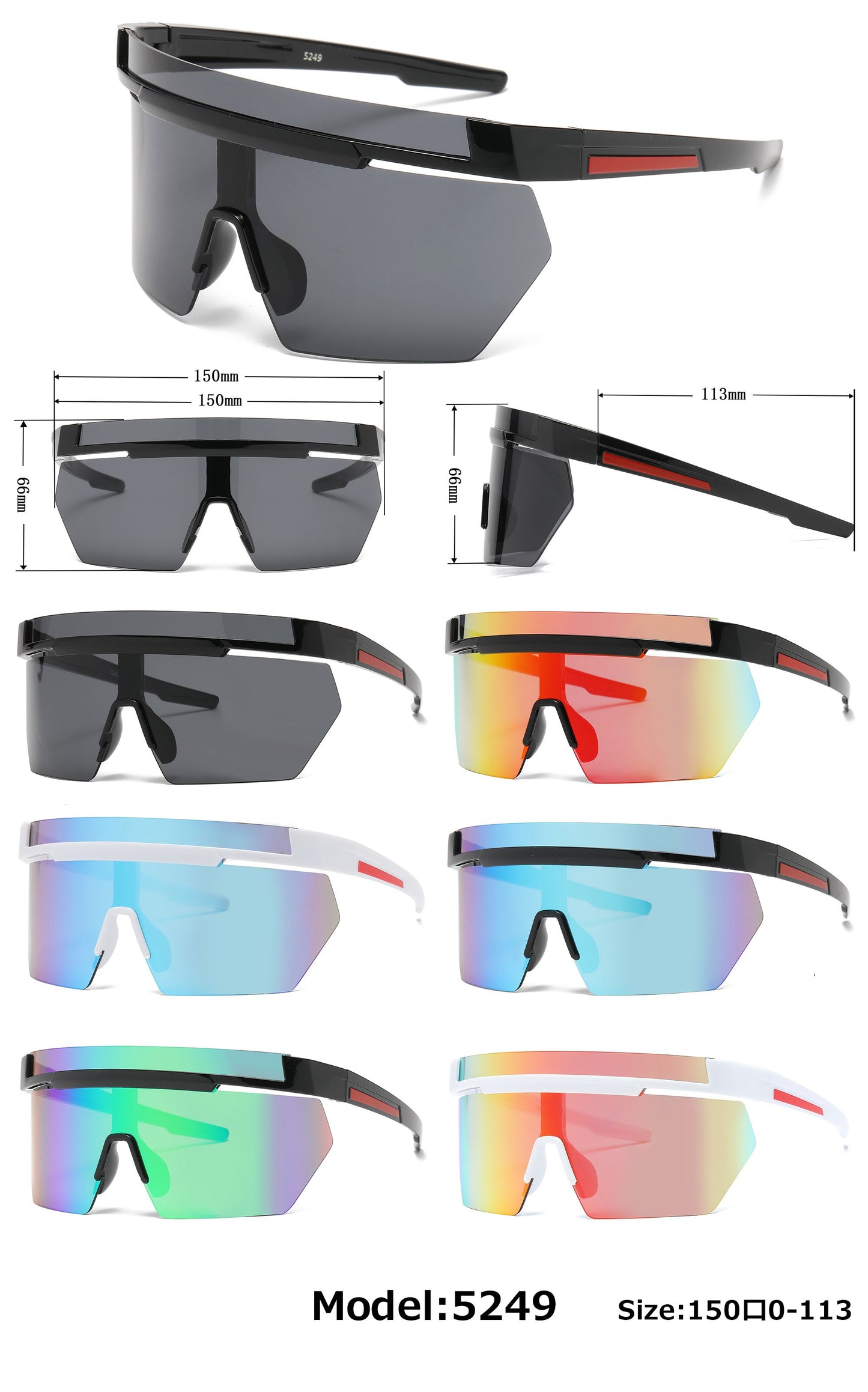 5249 - One Piece Shield Wrap Around Plastic Sunglasses