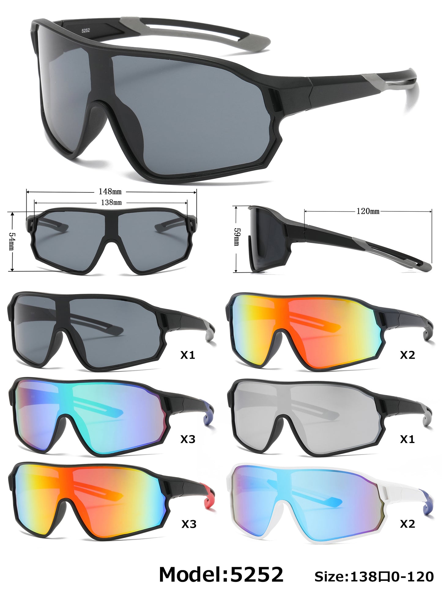 5252 - Sports One Piece Plastic Sunglasses