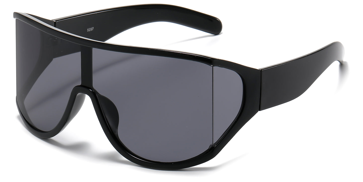 5257 - Oversize One Piece Wrap Around Plastic Sunglasses