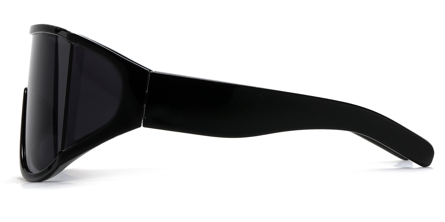 5257 - Oversize One Piece Wrap Around Plastic Sunglasses