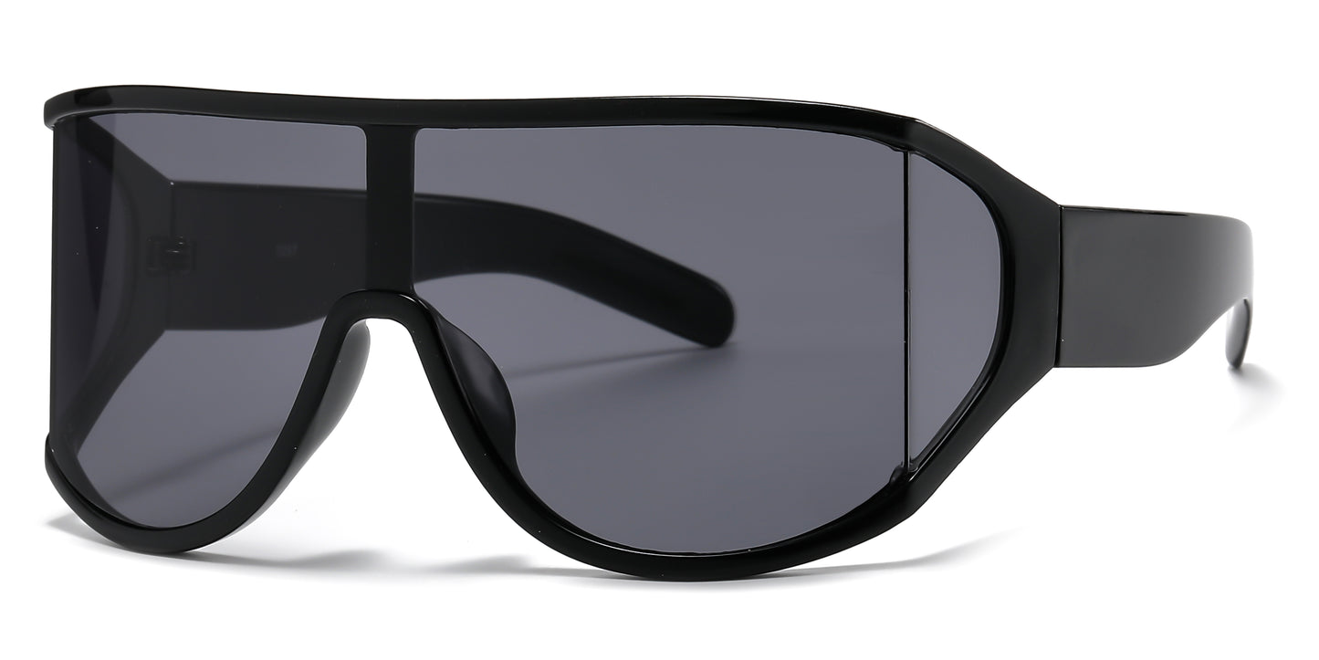 5257 - Oversize One Piece Wrap Around Plastic Sunglasses