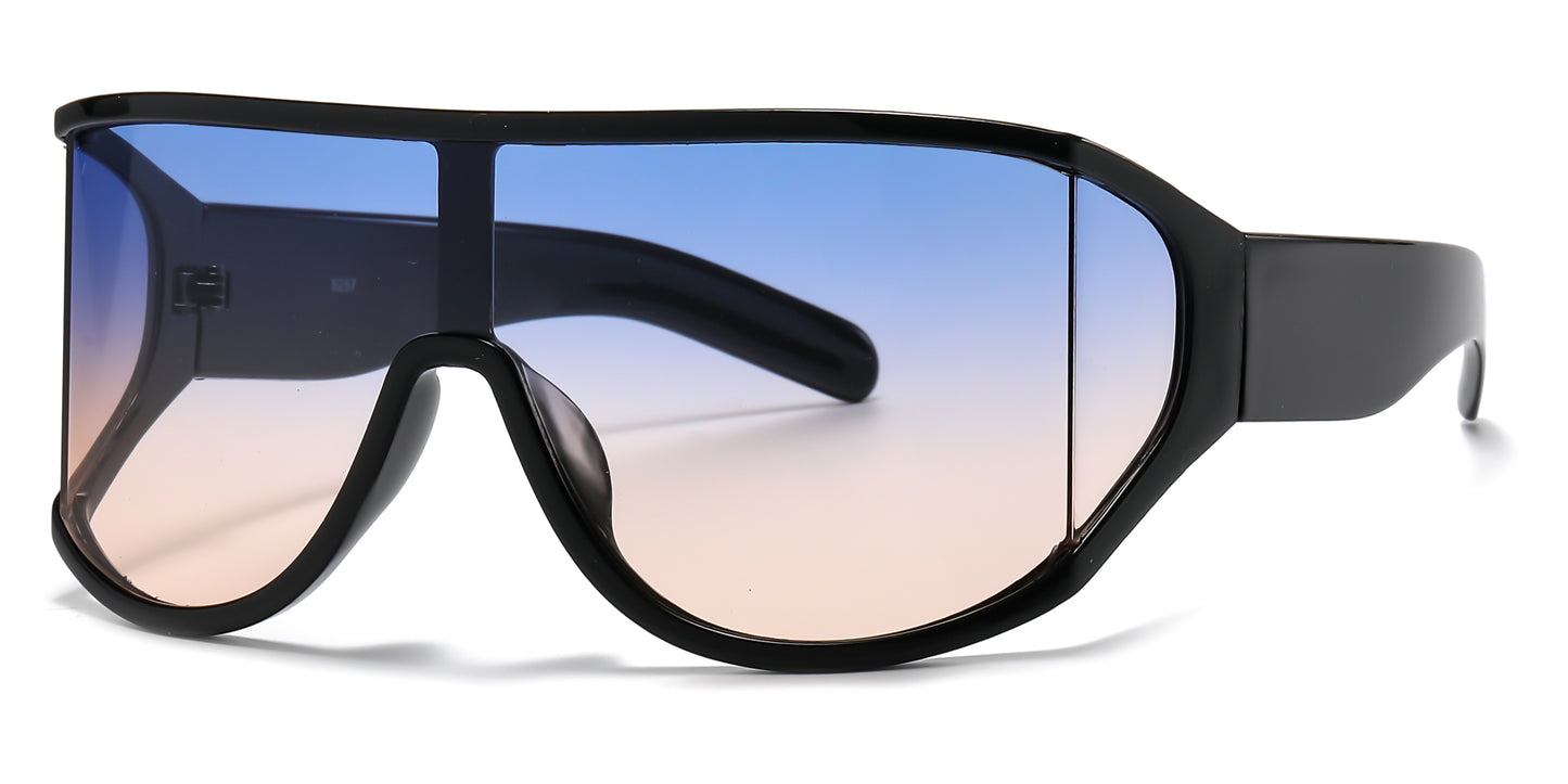 5257 - Oversize One Piece Wrap Around Plastic Sunglasses