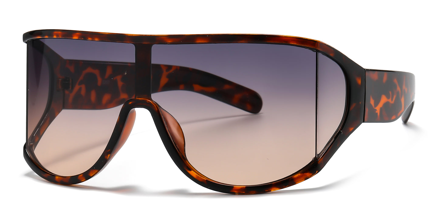 5257 - Oversize One Piece Wrap Around Plastic Sunglasses