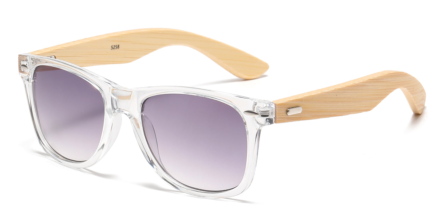 5258 Bamboo - Classic Horn Rimmed Bamboo Temple Plastic Sunglasses
