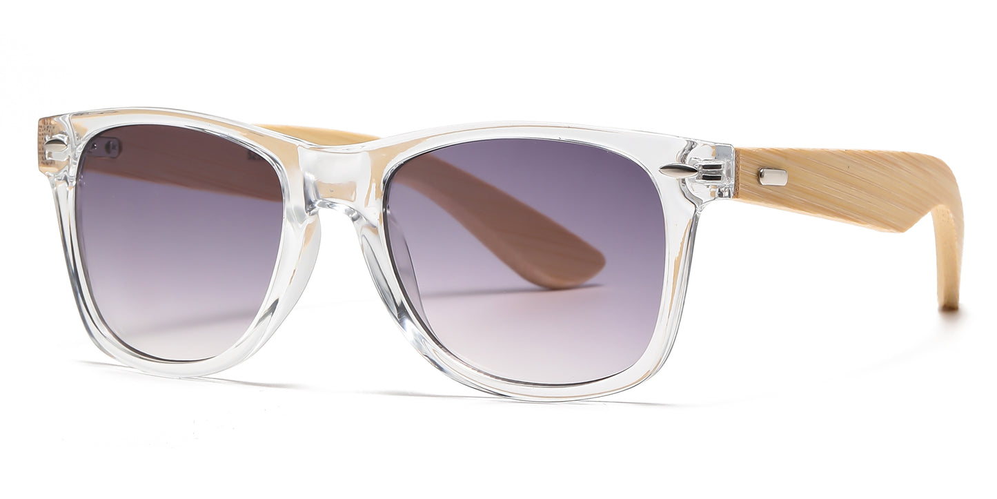 5258 Bamboo - Classic Horn Rimmed Bamboo Temple Plastic Sunglasses