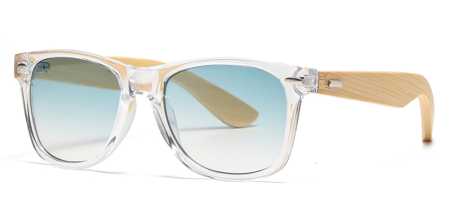 5258 Bamboo - Classic Horn Rimmed Bamboo Temple Plastic Sunglasses