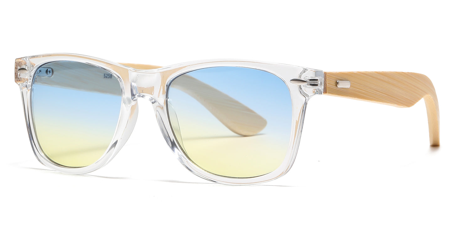 5258 Bamboo - Classic Horn Rimmed Bamboo Temple Plastic Sunglasses