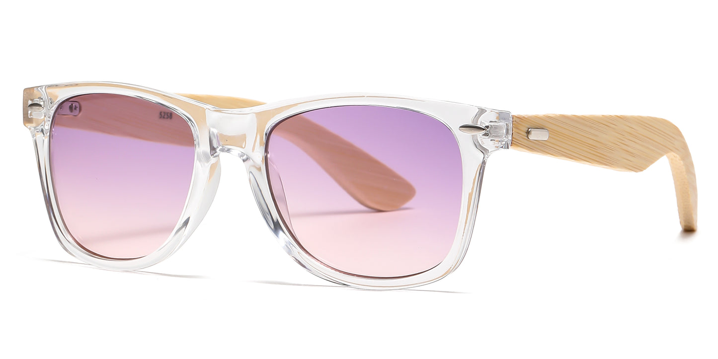 5258 Bamboo - Classic Horn Rimmed Bamboo Temple Plastic Sunglasses