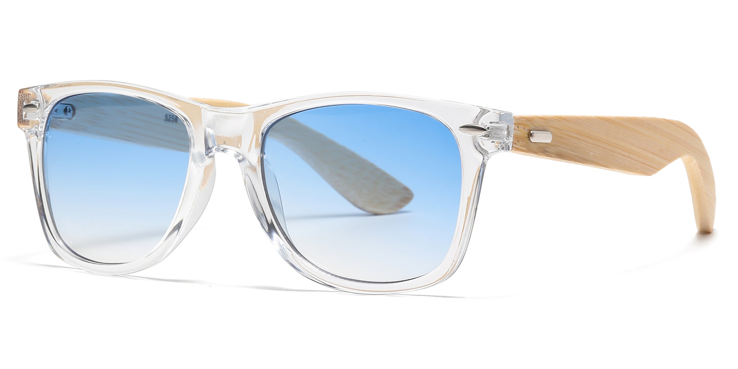 5258 Bamboo - Classic Horn Rimmed Bamboo Temple Plastic Sunglasses