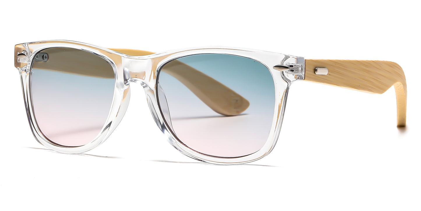 5258 Bamboo - Classic Horn Rimmed Bamboo Temple Plastic Sunglasses