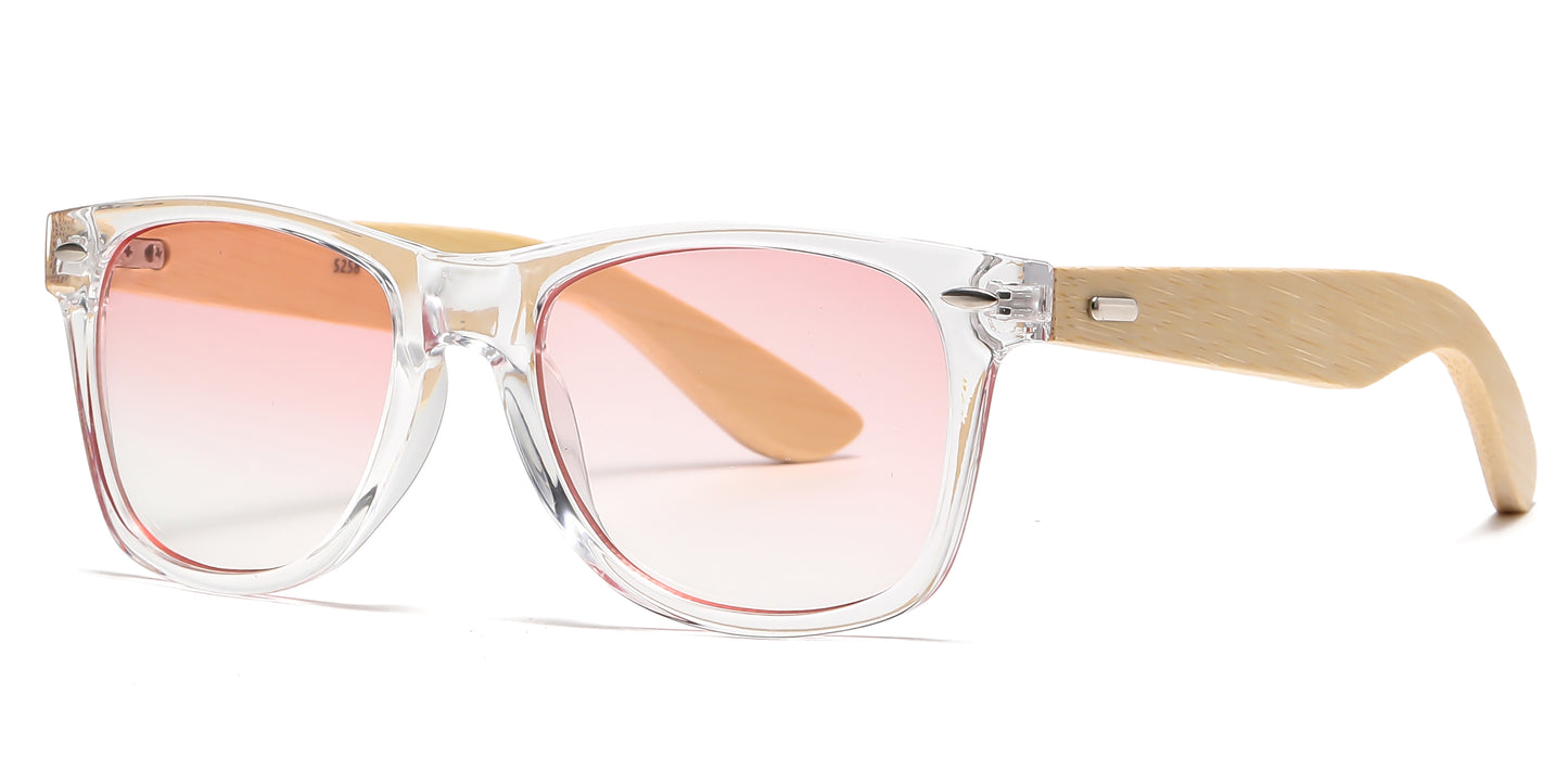 5258 Bamboo - Classic Horn Rimmed Bamboo Temple Plastic Sunglasses