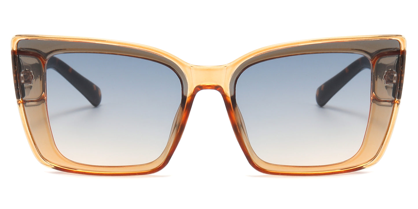 5263 - Large Rectangular Cat Eye V Temple Plastic Sunglasses