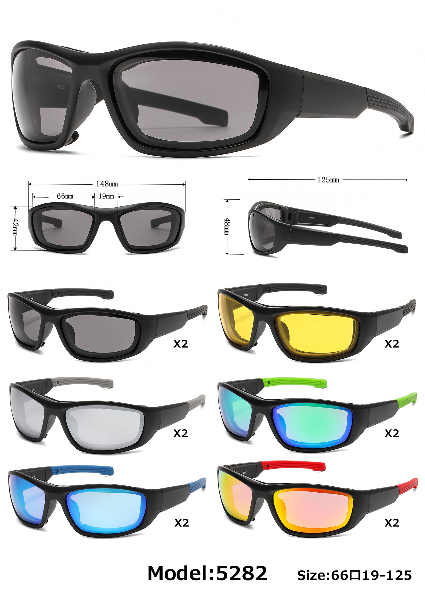 5282 - Men Sport Padded Wrap Around Plastic Sunglasses