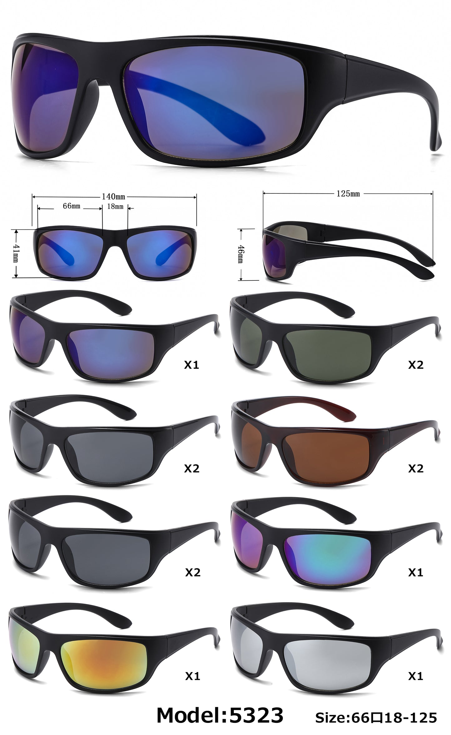 5323 - Classic Sport Wrap Around Plastic Sunglasses