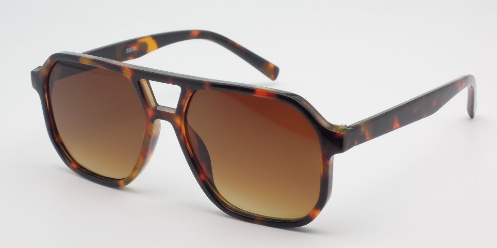 6604 - Brow Bar Square Aviator Plastic Sunglasses