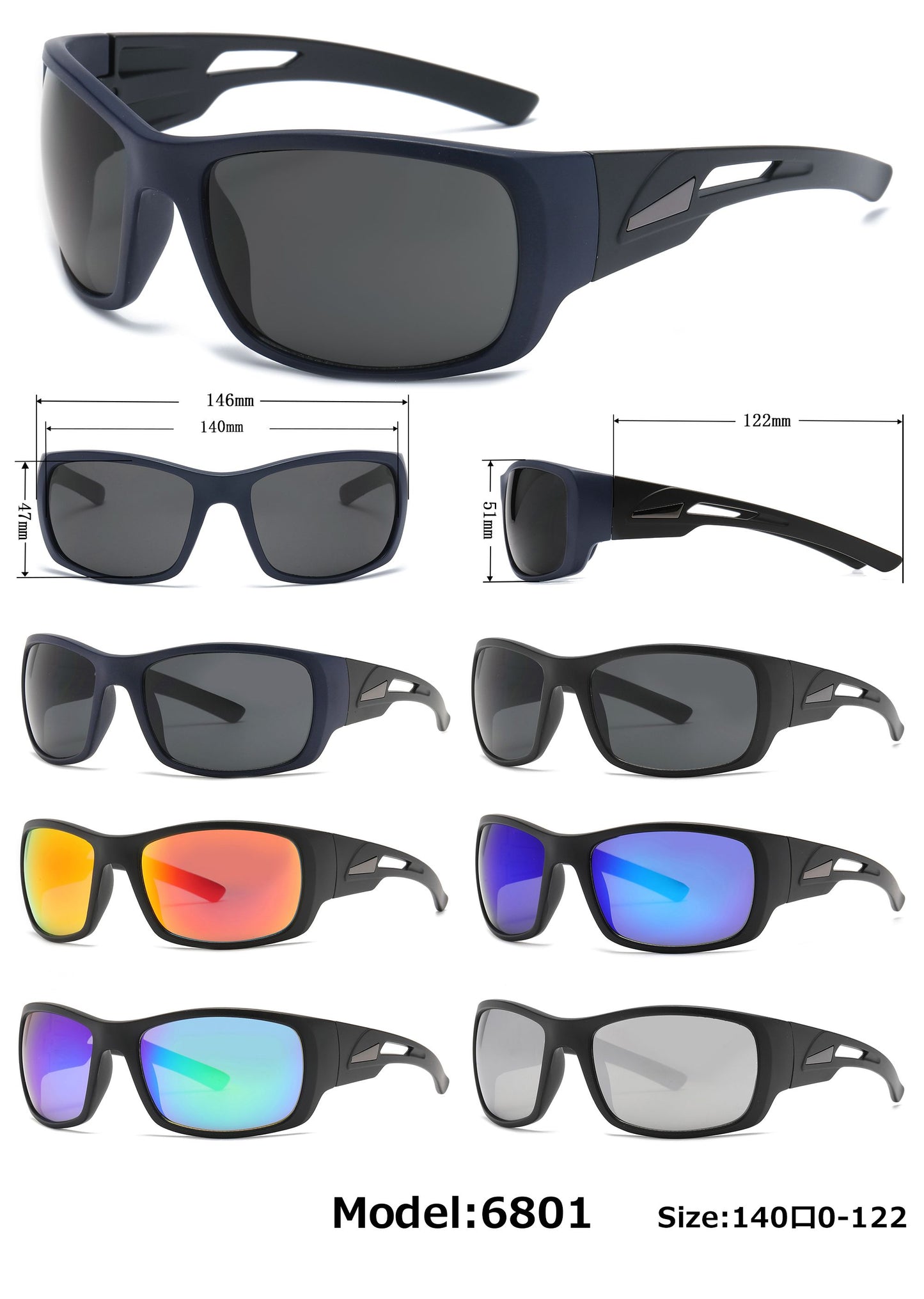 6801 - Men Plastic Sport Sunglasses