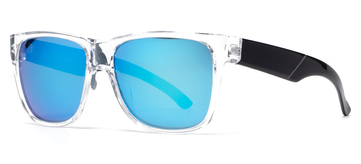 6803 RVC - Classic Sport with Clear Frame and Color Mirror Lens Plastic Sunglasses