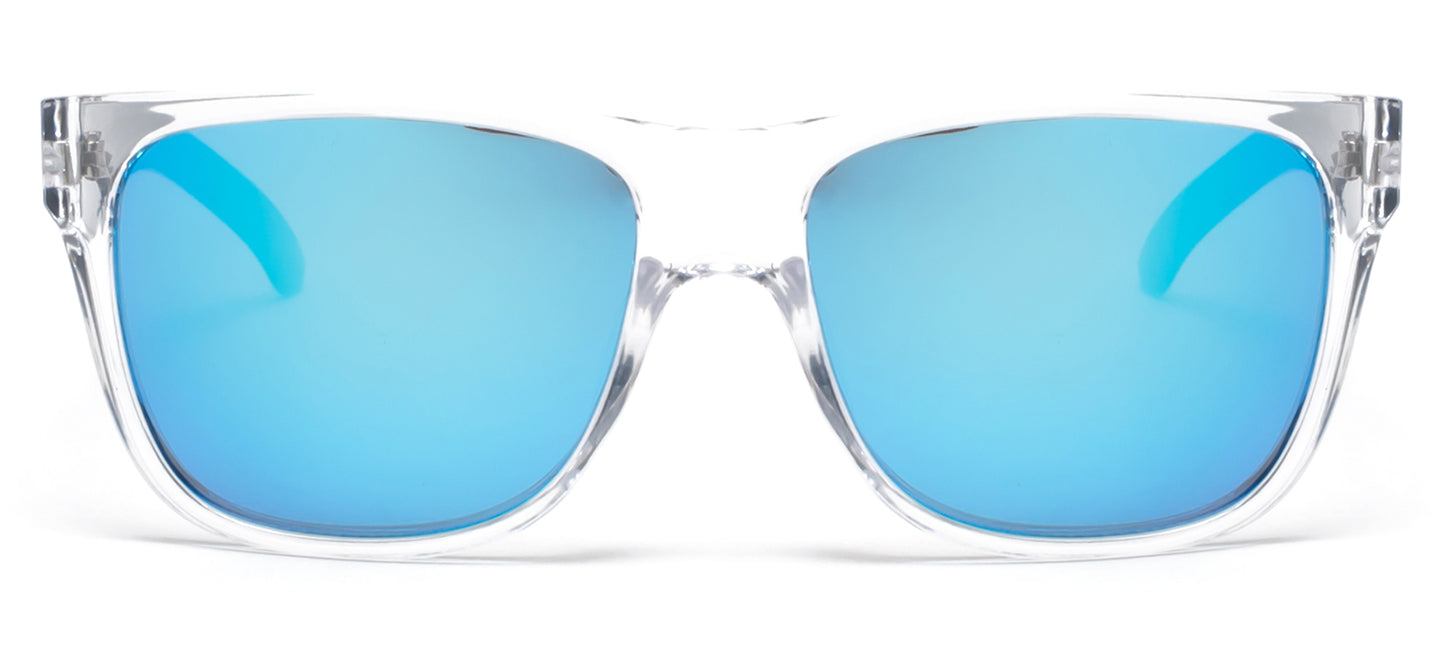 6803 RVC - Classic Sport with Clear Frame and Color Mirror Lens Plastic Sunglasses