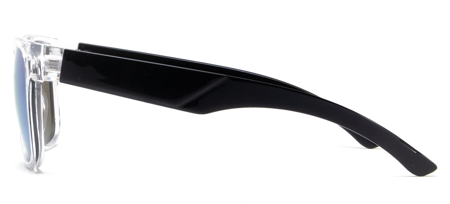 6803 RVC - Classic Sport with Clear Frame and Color Mirror Lens Plastic Sunglasses