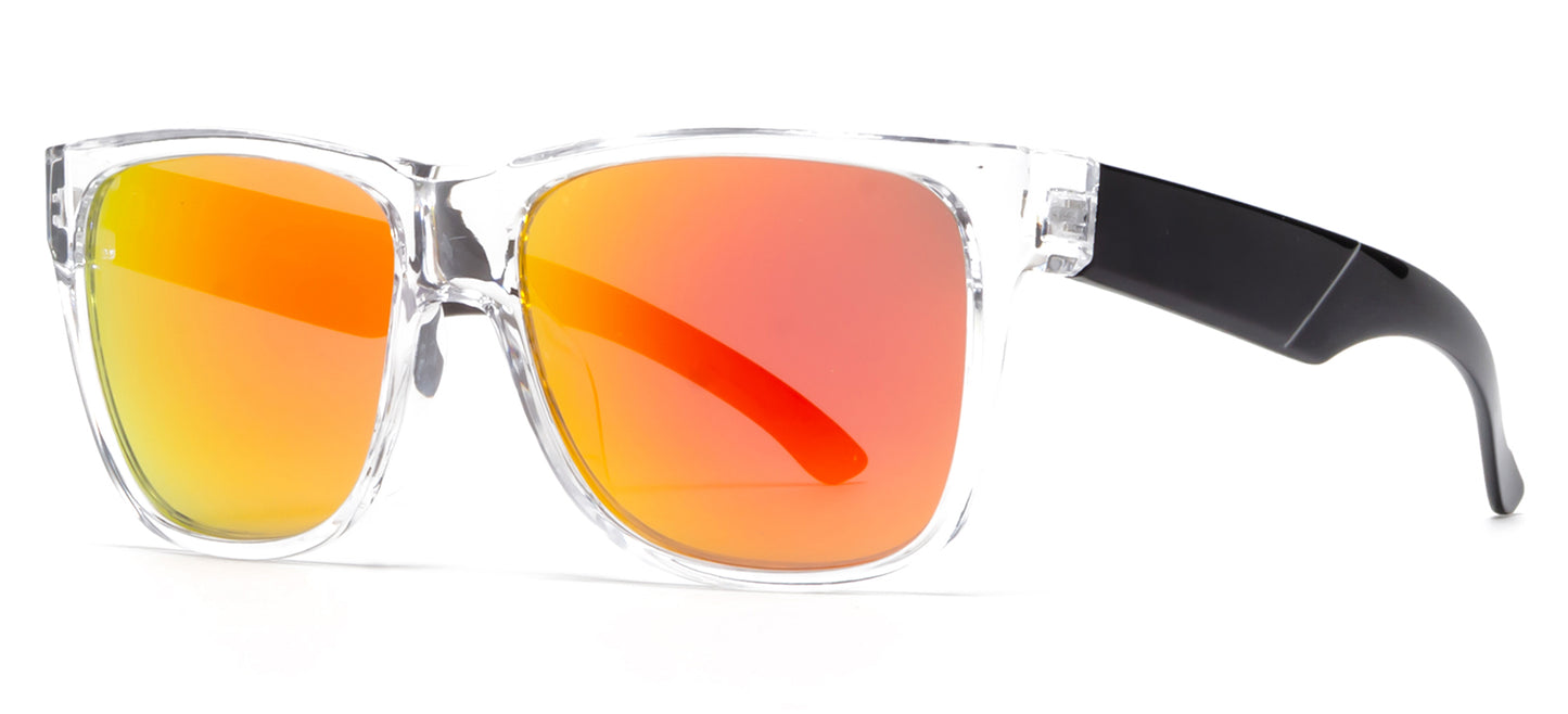 6803 RVC - Classic Sport with Clear Frame and Color Mirror Lens Plastic Sunglasses