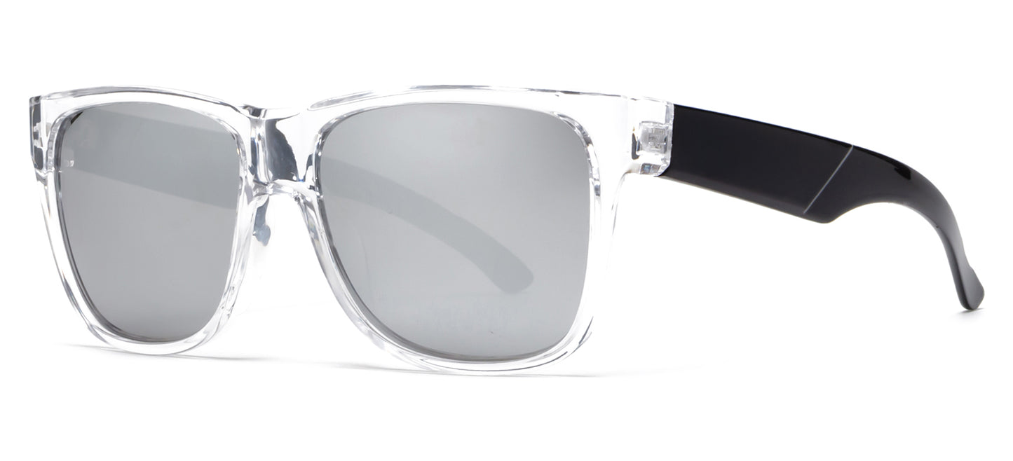 6803 RVC - Classic Sport with Clear Frame and Color Mirror Lens Plastic Sunglasses