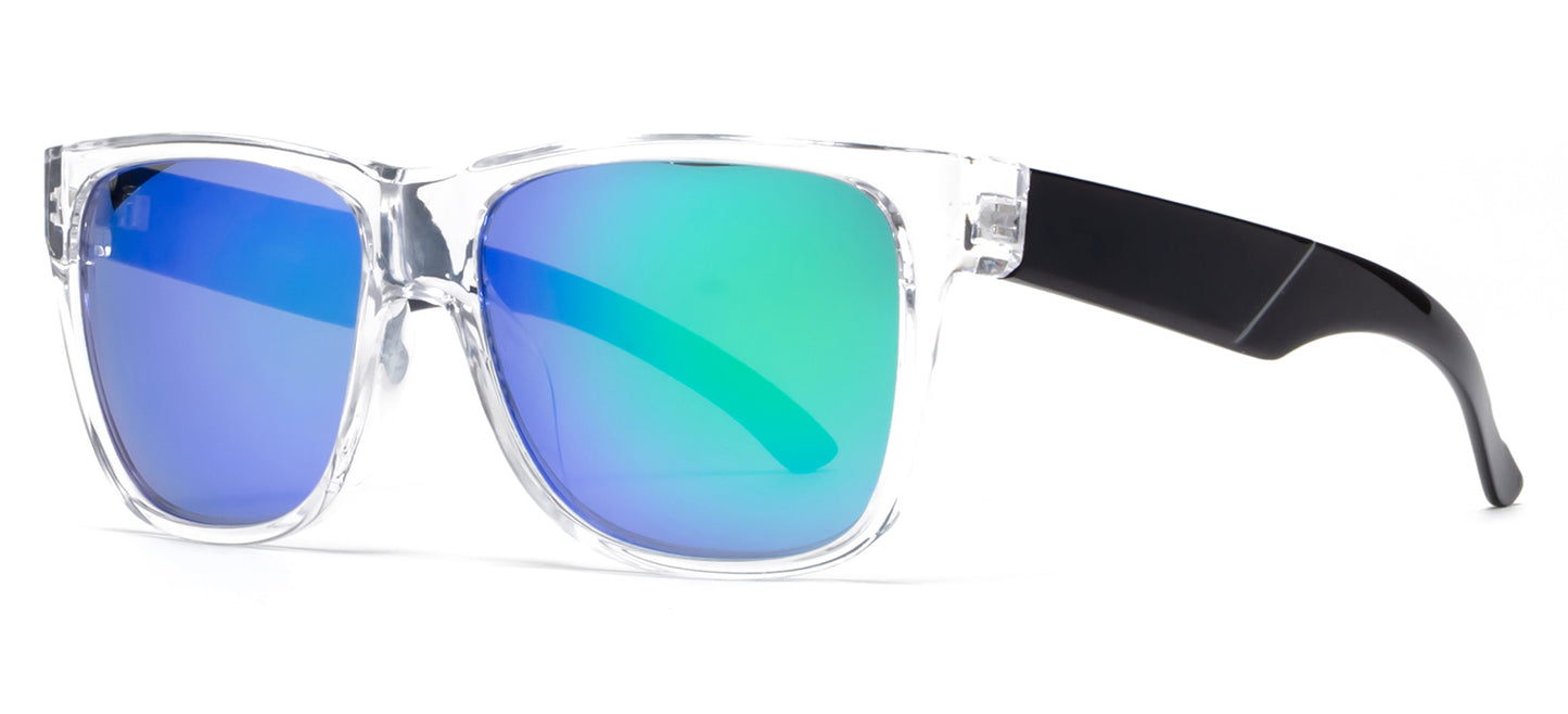 6803 RVC - Classic Sport with Clear Frame and Color Mirror Lens Plastic Sunglasses