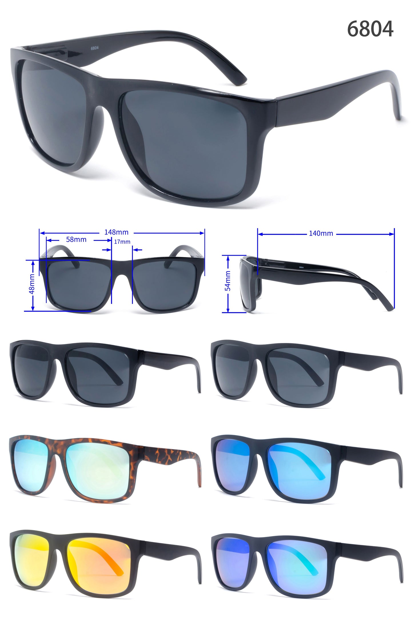 6804 - Classic Sport with Color Mirror Lens Plastic Sunglasses