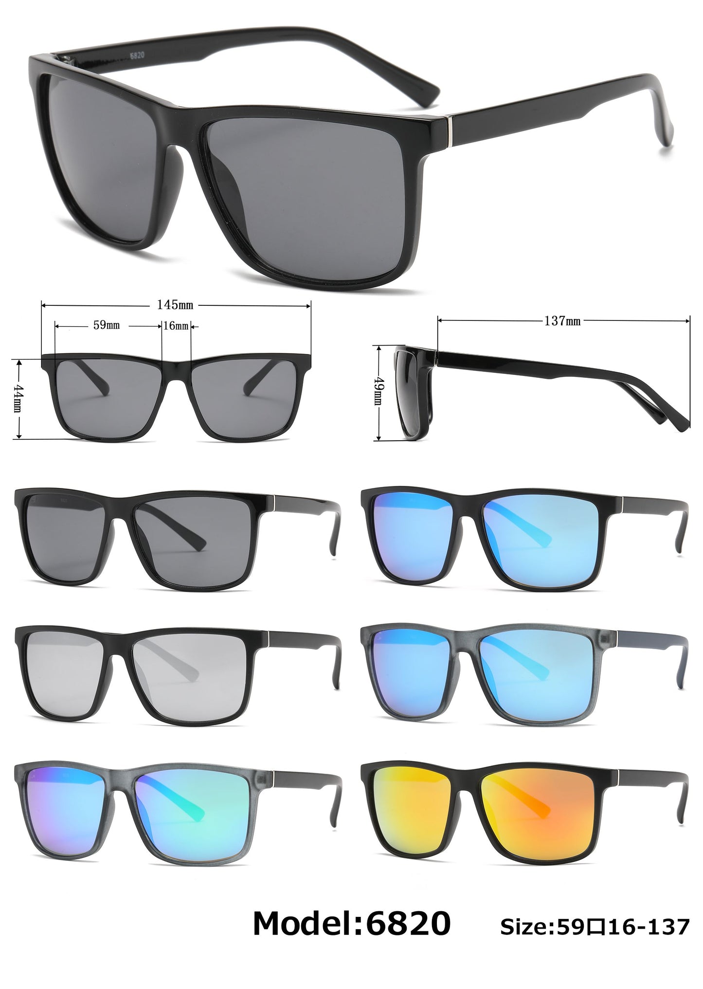 6820 - Square Sport Men Plastic Sunglasses