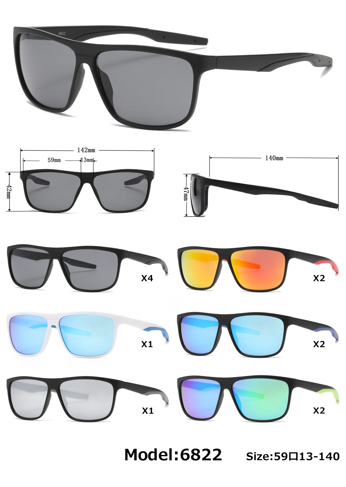 6822 - Plastic Double Injection Sport Sunglasses