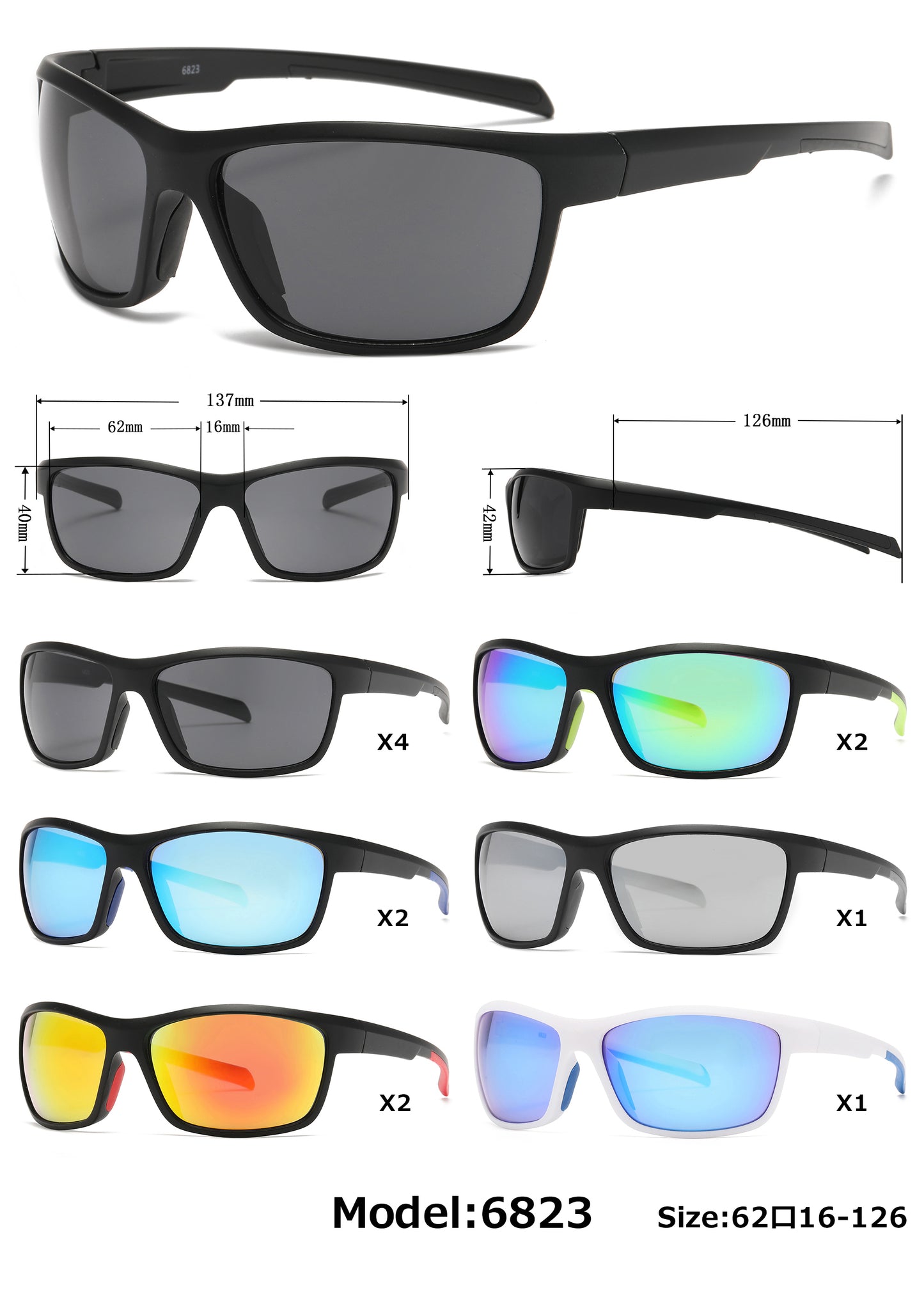 6823 - Plastic Wrap Around Men Sport Sunglasses