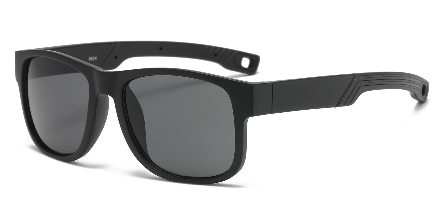 6824 - Men Sport with Clear Frame and Color Mirror Lens Plastic Sunglasses