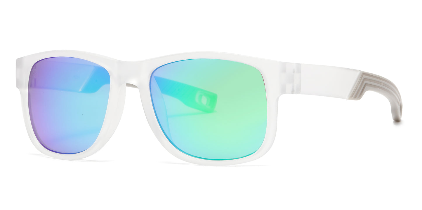 6824 - Men Sport with Clear Frame and Color Mirror Lens Plastic Sunglasses