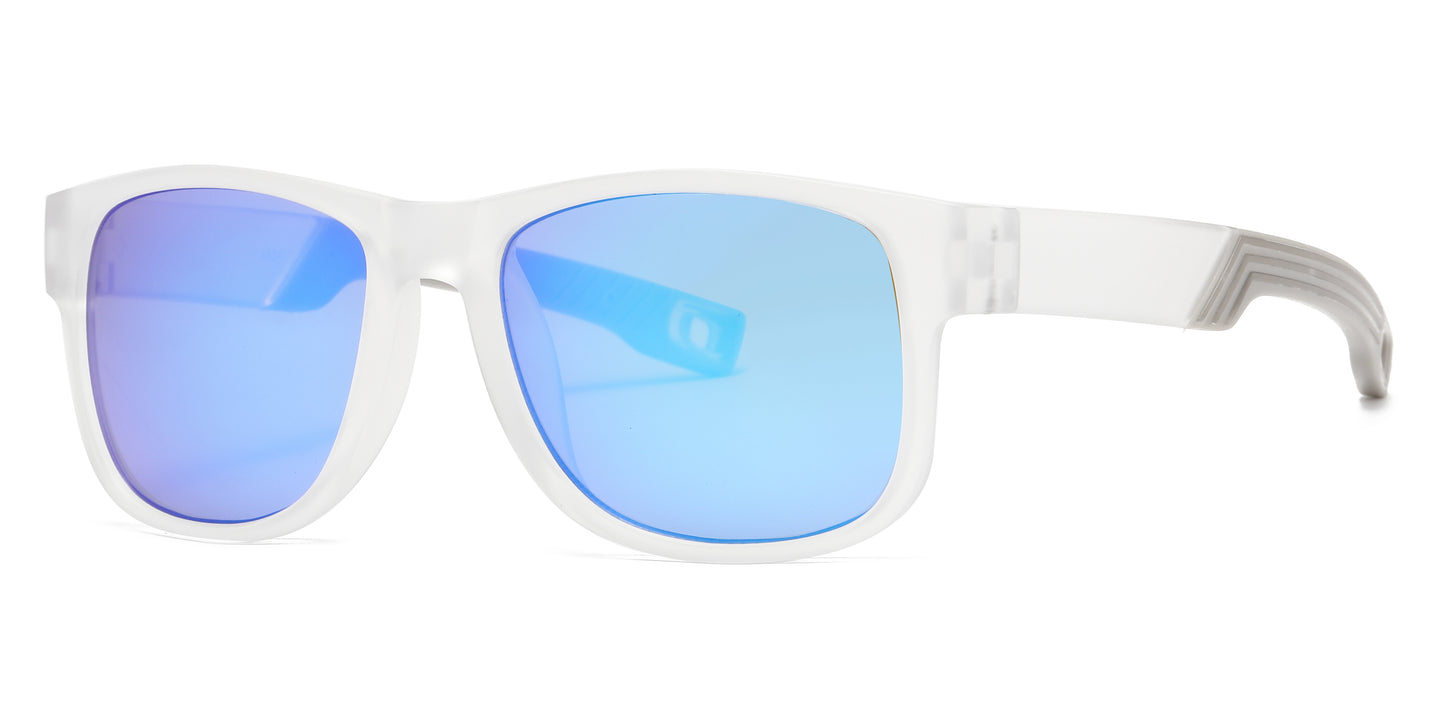 6824 - Men Sport with Clear Frame and Color Mirror Lens Plastic Sunglasses