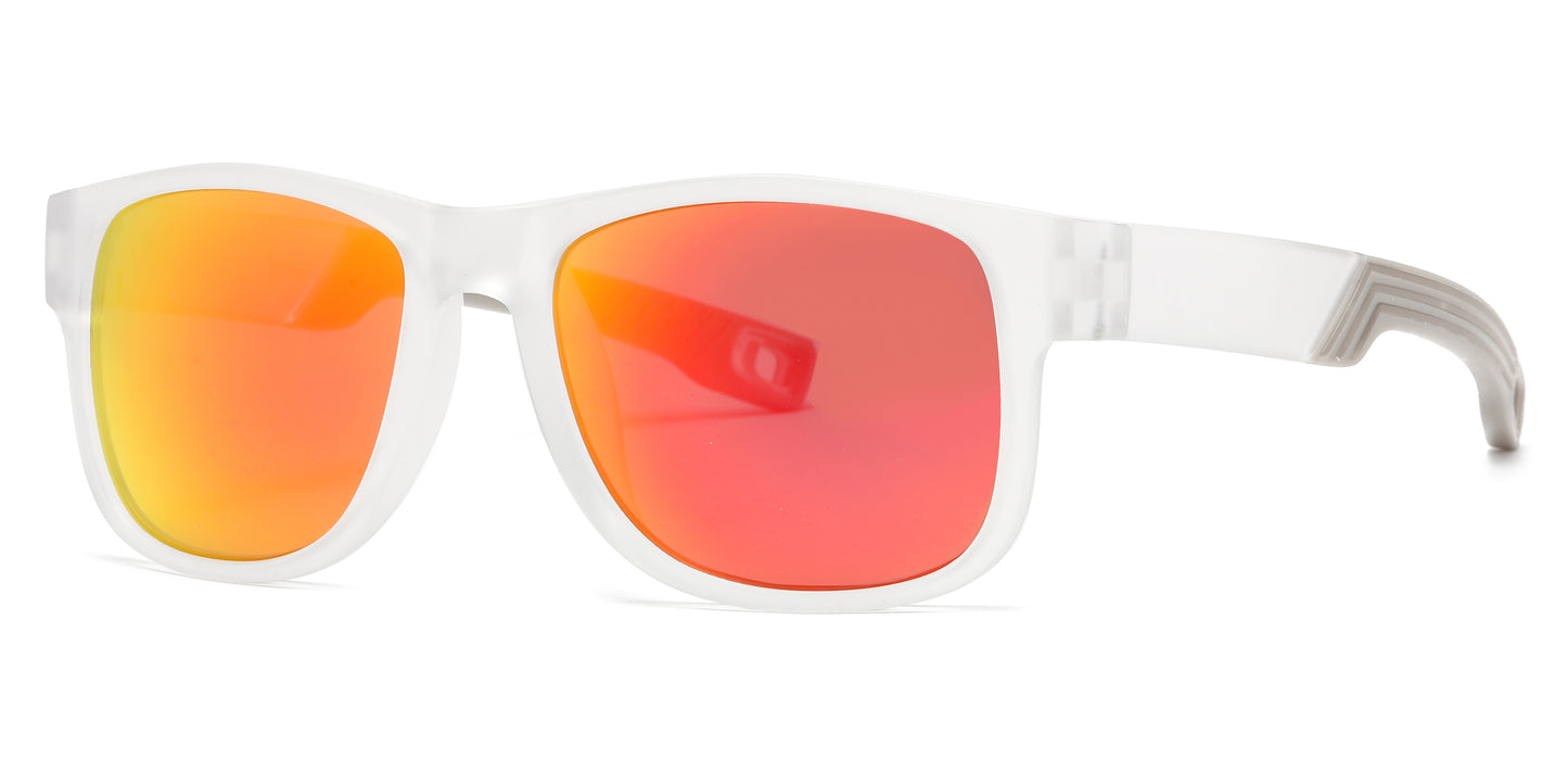 6824 - Men Sport with Clear Frame and Color Mirror Lens Plastic Sunglasses