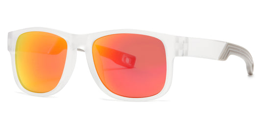 6824 - Men Sport with Clear Frame and Color Mirror Lens Plastic Sunglasses