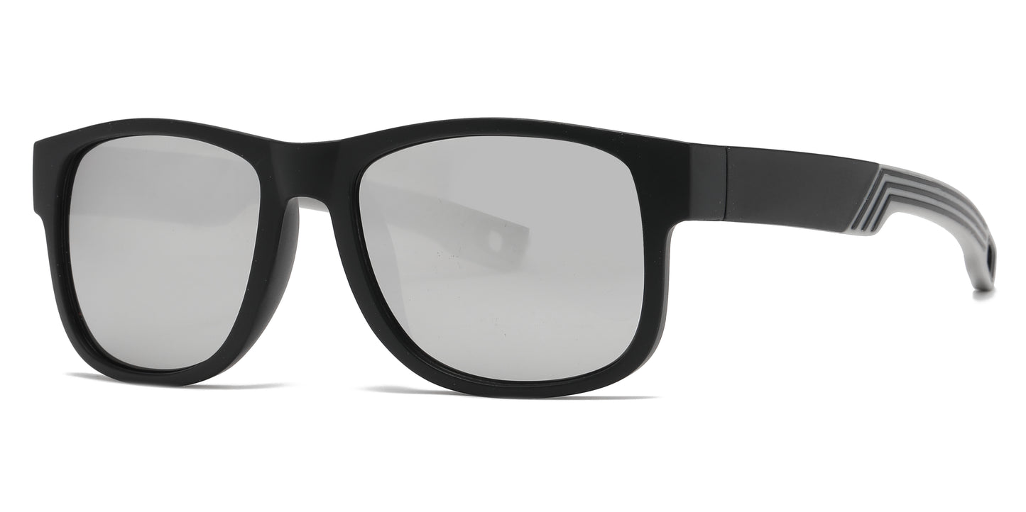 6824 - Men Sport with Clear Frame and Color Mirror Lens Plastic Sunglasses