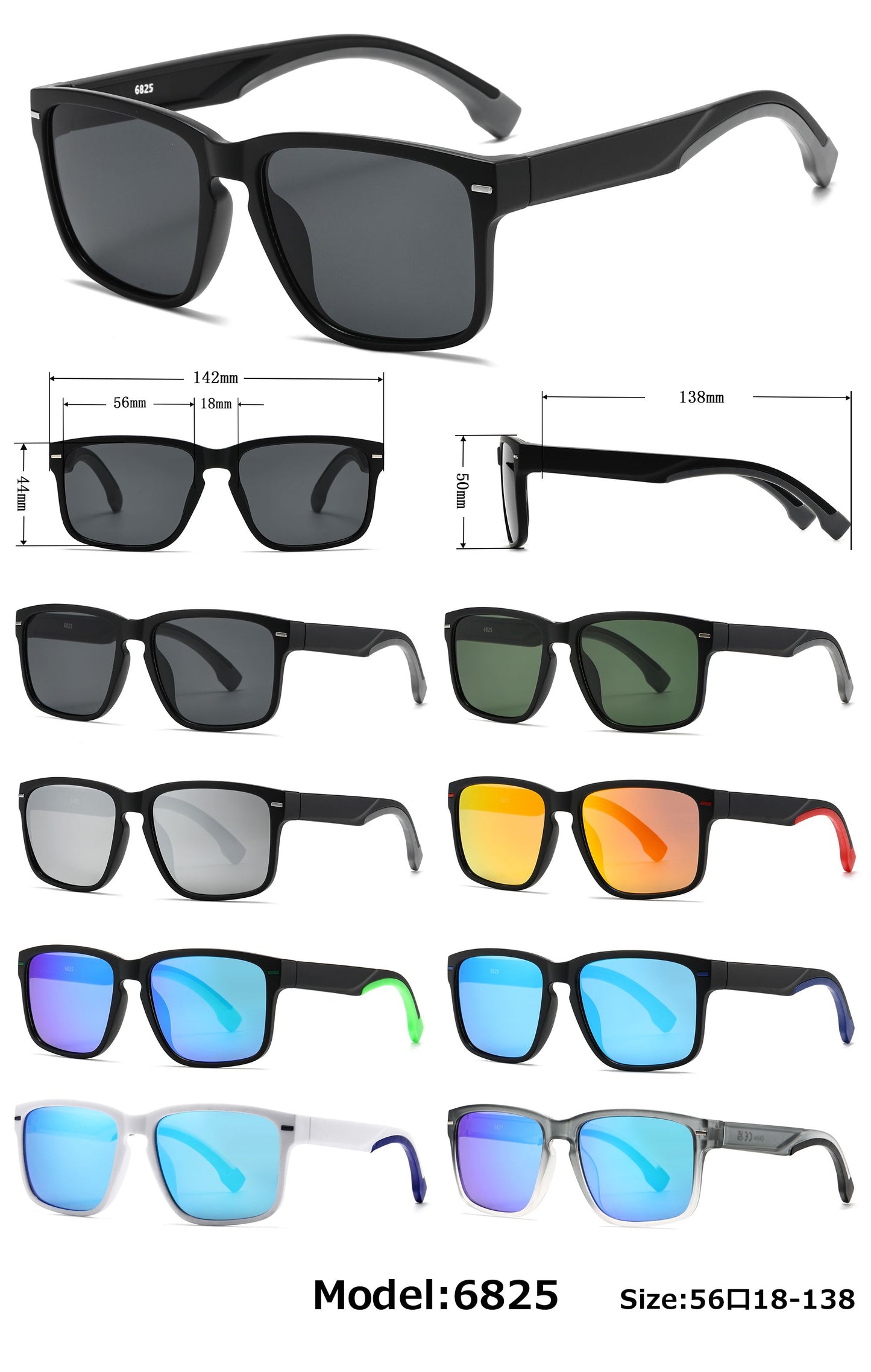 6825 - Key Hole Rectangular Men Plastic Sunglasses