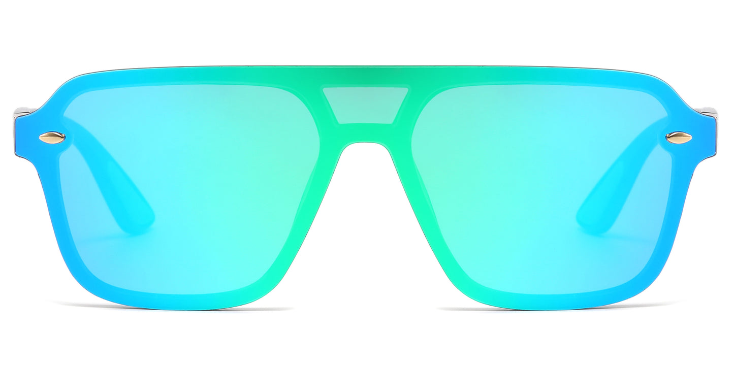 6849 - Rimless One Piece Color Mirror Lens Plastic Sunglasses