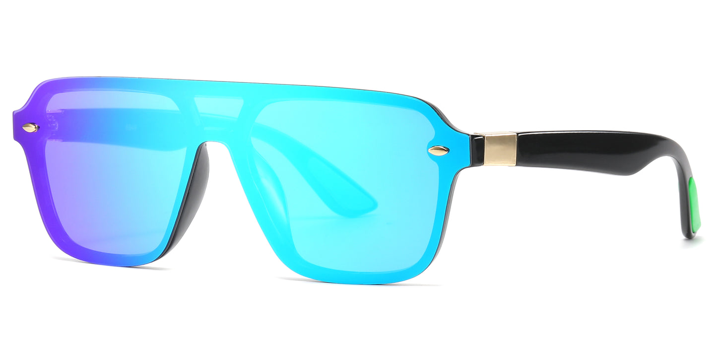 6849 - Rimless One Piece Color Mirror Lens Plastic Sunglasses