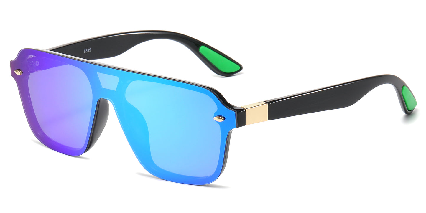 6849 - Rimless One Piece Color Mirror Lens Plastic Sunglasses
