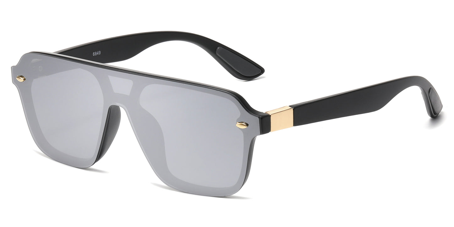 6849 - Rimless One Piece Color Mirror Lens Plastic Sunglasses
