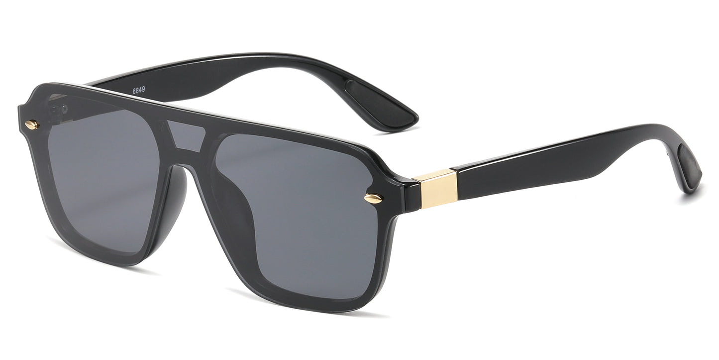 6849 - Rimless One Piece Color Mirror Lens Plastic Sunglasses