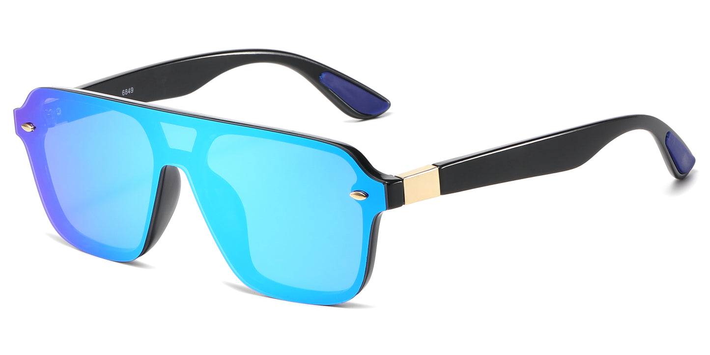 6849 - Rimless One Piece Color Mirror Lens Plastic Sunglasses