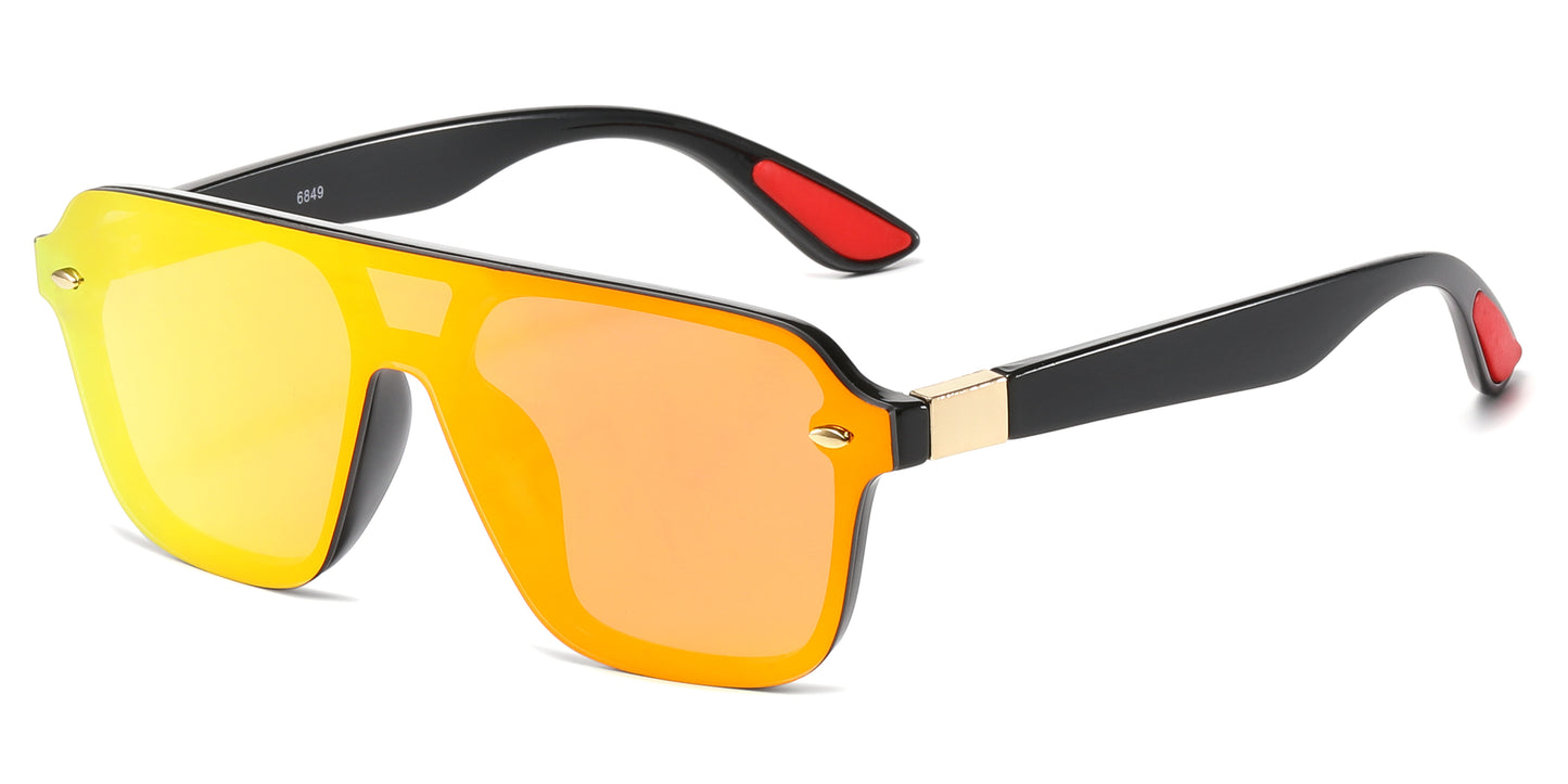 6849 - Rimless One Piece Color Mirror Lens Plastic Sunglasses